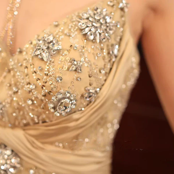 Aurora Glamorous Gold Sequin and Crystal Embellished Evening Dress - Image 8