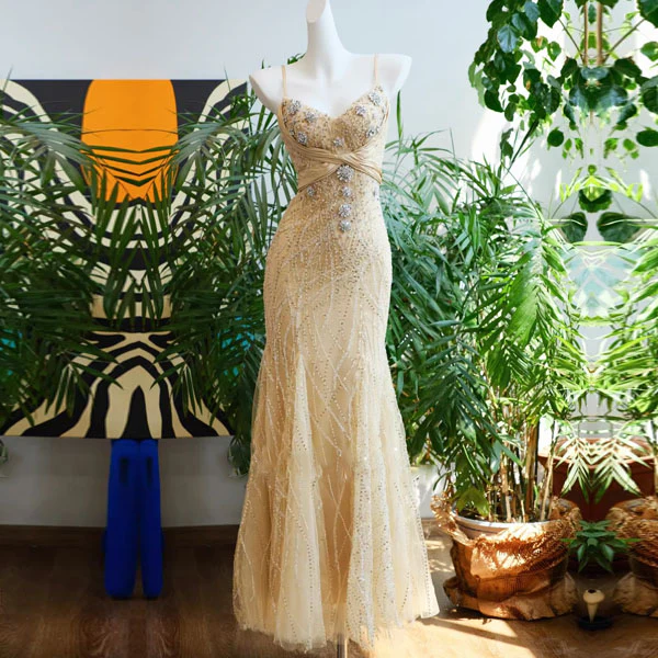 Aurora Glamorous Gold Sequin and Crystal Embellished Evening Dress - Image 9