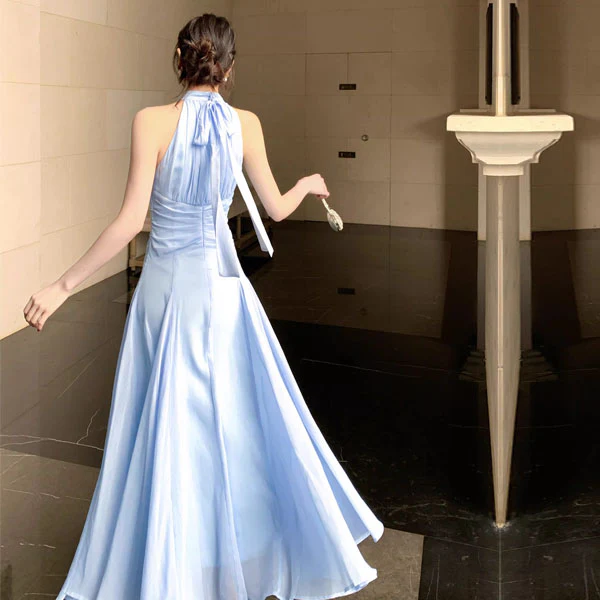 Aveline Romantic Baby Blue A-Line Halter Evening Dress - Image 2