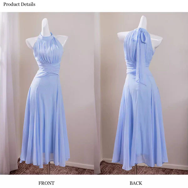 Aveline Romantic Baby Blue A-Line Halter Evening Dress - Image 6