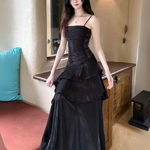 Azura Celestial Black Tiered Ruffles Maxi Dress - Image 4