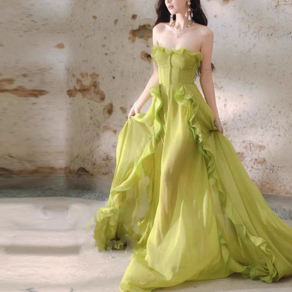 Belinda Enchanted Meadow Strapless Ruffled Evening Dress