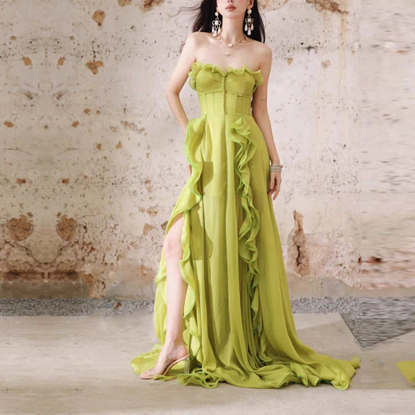 Belinda Enchanted Meadow Strapless Ruffled Evening Dress - Image 3