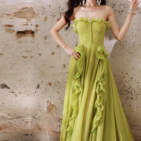 Belinda Enchanted Meadow Strapless Ruffled Evening Dress - Image 4