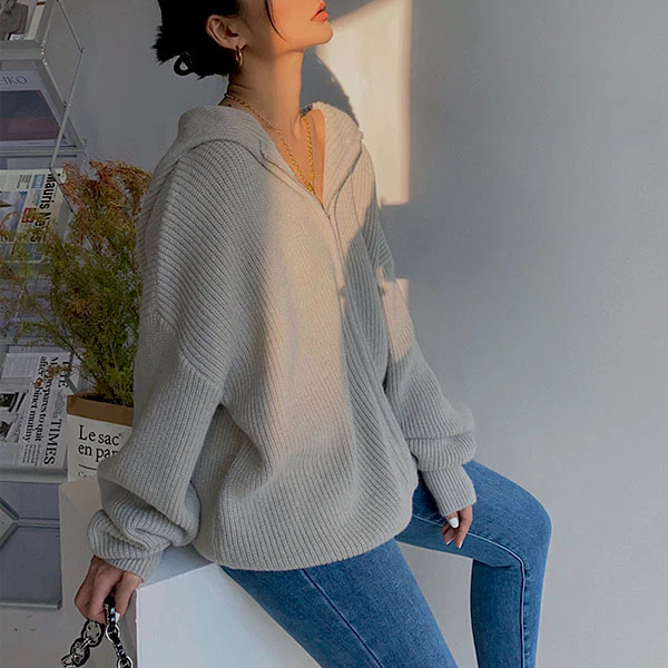 Belinda Ribbed Style Hoodie Sweater - Image 4