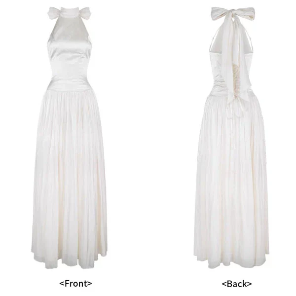 Bethany Ethereal Black Halter Neck Flowing Scarf Evening Dress - Image 6