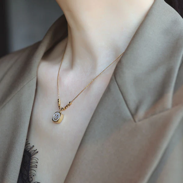 Callie Smiley Pearl Pendant Gold Necklace - Image 4