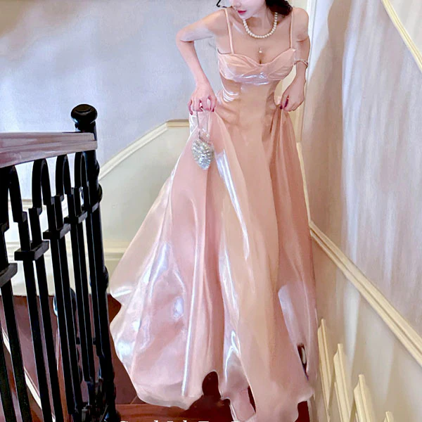 Camilie Ethereal Shimmering Pink Evening Dress