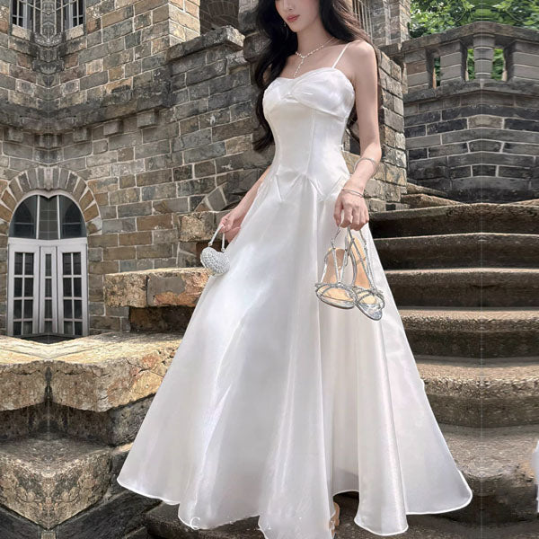Camilie Ethereal Shimmering White Evening Dress