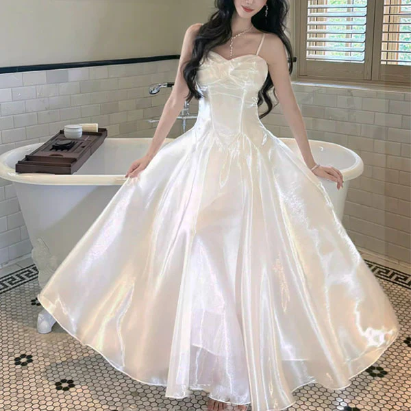 Camilie Ethereal Shimmering White Evening Dress - Image 3