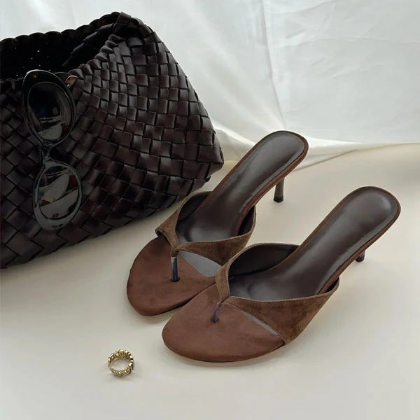 Candice Minimalist Brown Suede Kitten Heel Mules - Image 4
