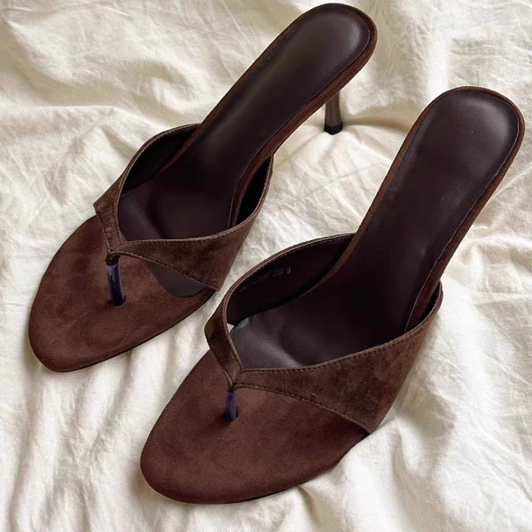 Candice Minimalist Brown Suede Kitten Heel Mules - Image 5