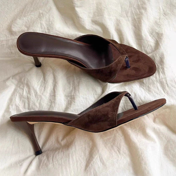 Candice Minimalist Brown Suede Kitten Heel Mules - Image 6