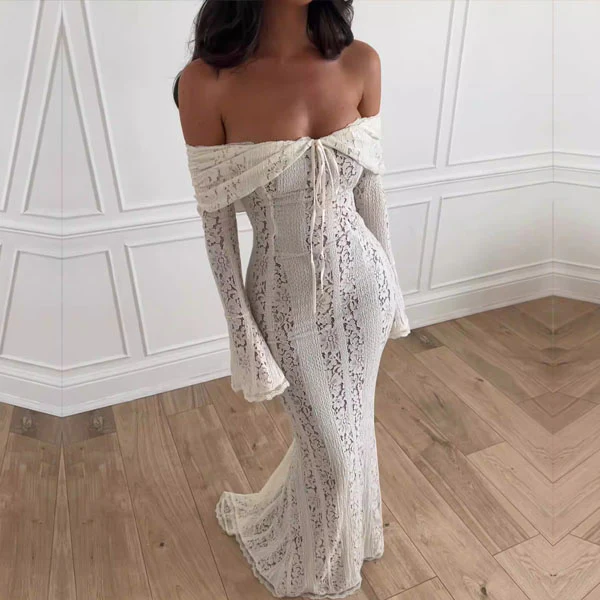 Carina Elegance Ivory Lace Mermaid Maxi Dress - Image 5