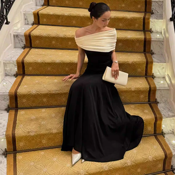 Carol French Elegance Off-Shoulder Contrast Evening Dress - Image 5