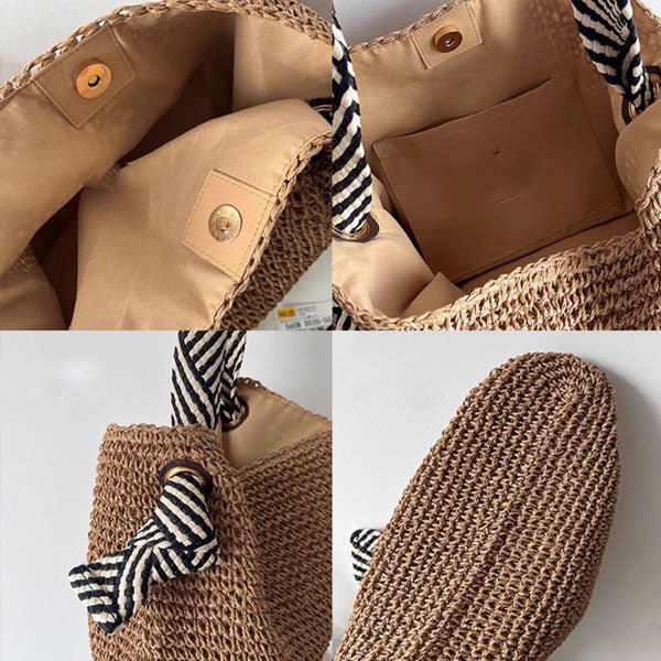 Caroline Rattan Straw Tote Bag - Image 2