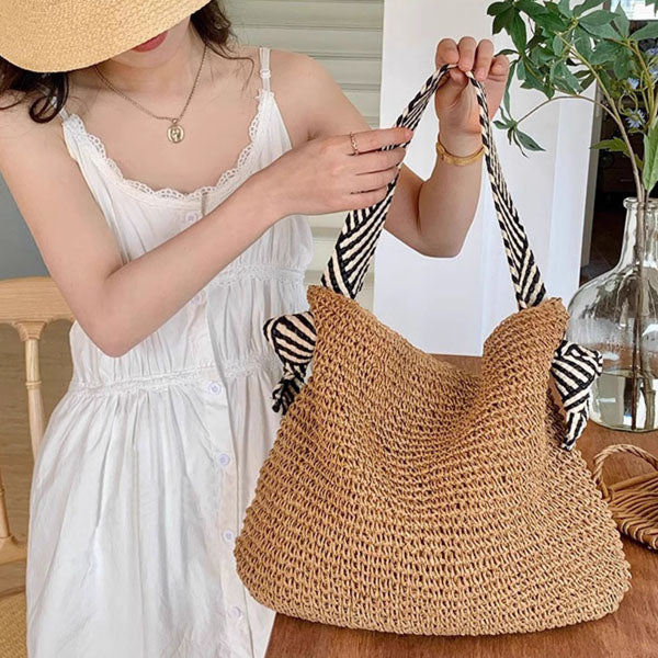 Caroline Rattan Straw Tote Bag - Image 4
