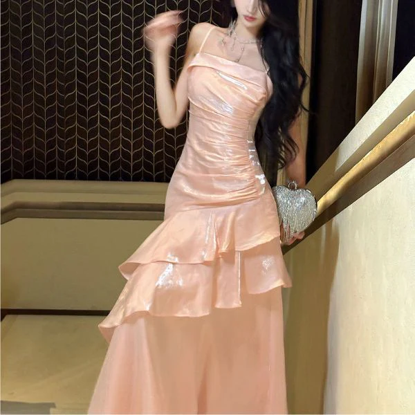 Carrisa Celestial Baby Pink Tiered Ruffles Maxi Dress - Image 3