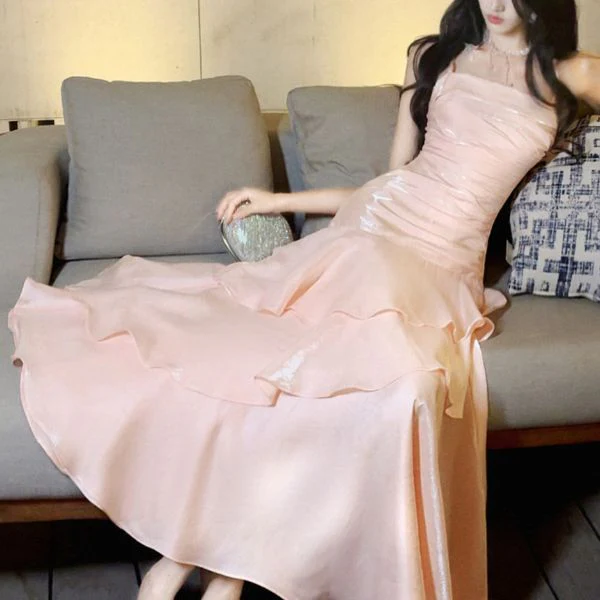 Carrisa Celestial Baby Pink Tiered Ruffles Maxi Dress - Image 4