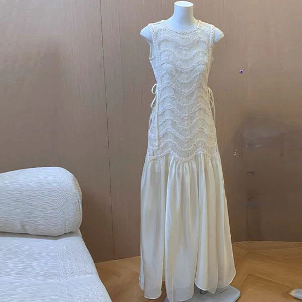 Catherina Elegant Ivory Knit Lace Maxi Dress - Image 10