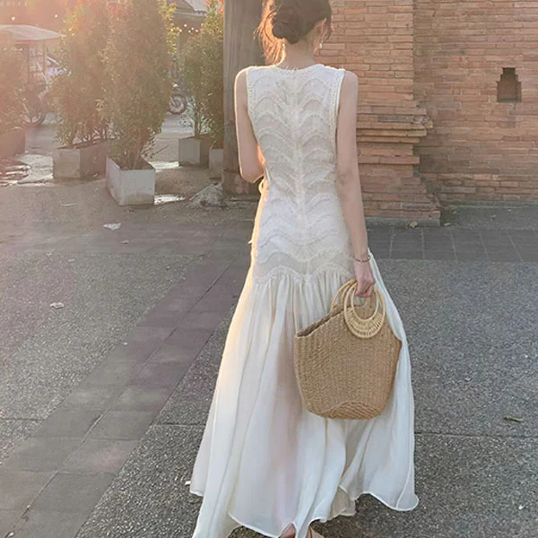 Catherina Elegant Ivory Knit Lace Maxi Dress - Image 2