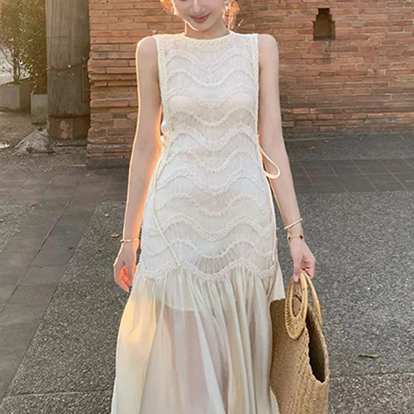 Catherina Elegant Ivory Knit Lace Maxi Dress - Image 5