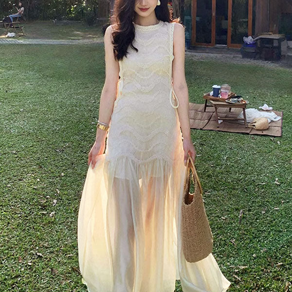 Catherina Elegant Ivory Knit Lace Maxi Dress - Image 7