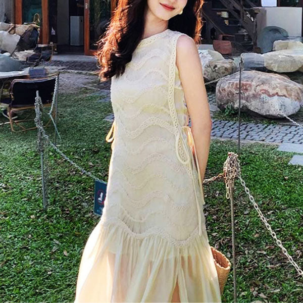 Catherina Elegant Ivory Knit Lace Maxi Dress - Image 8