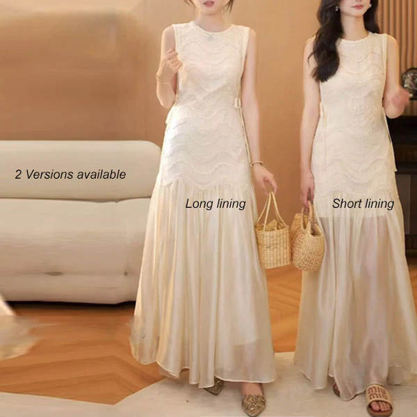 Catherina Elegant Ivory Knit Lace Maxi Dress - Image 9