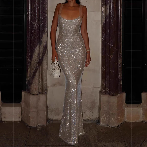 Celeste Luxe Sleeveless Bling Evening Dress - Image 3