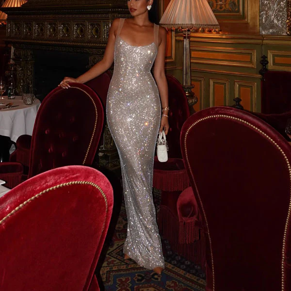 Celeste Luxe Sleeveless Bling Evening Dress - Image 5