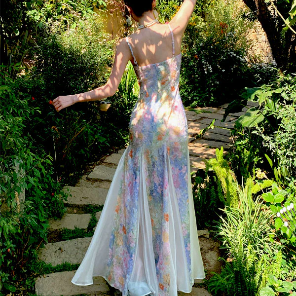 Chloe Romantic Garden Pastel Floral Dress - Image 4