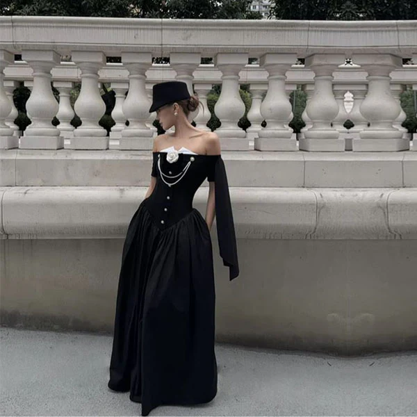 Clarisse Black Off-Shoulder Victorian Inspired Dress - Image 4