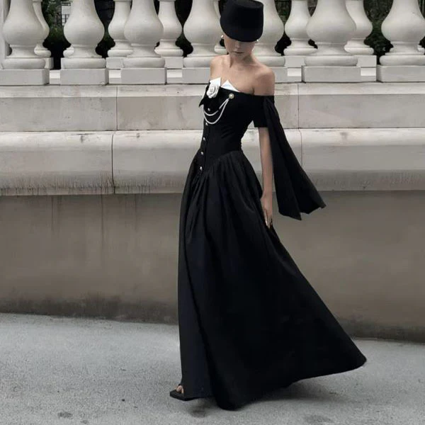 Clarisse Black Off-Shoulder Victorian Inspired Dress - Image 5