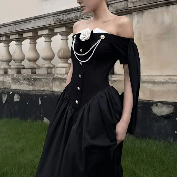Clarisse Black Off-Shoulder Victorian Inspired Dress - Image 6