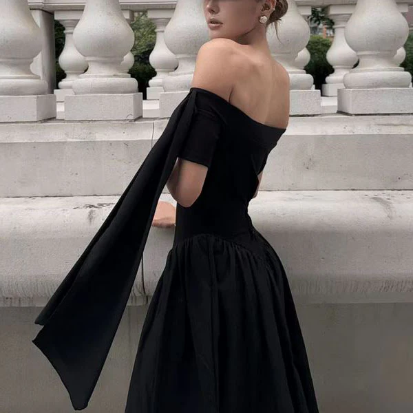 Clarisse Black Off-Shoulder Victorian Inspired Dress - Image 7