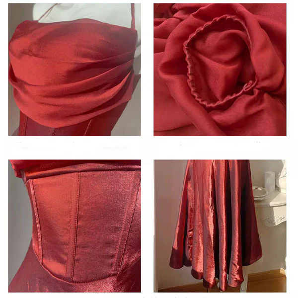 Claudine Elegant Scarlet Evening Dress with Detachable Sleeves - Image 10