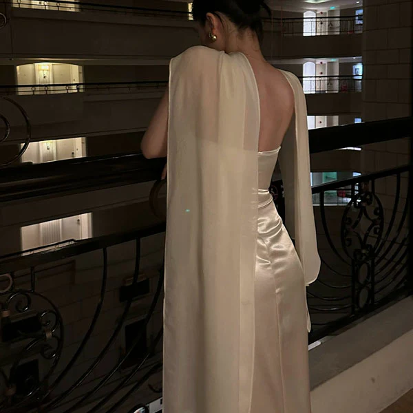 Colette Embellished Strapless Satin Evening Dress with Scarf - Image 6