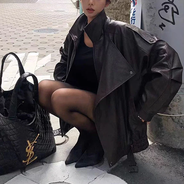 Collins Brown Street Style Oversize Leather Jacket - Image 3