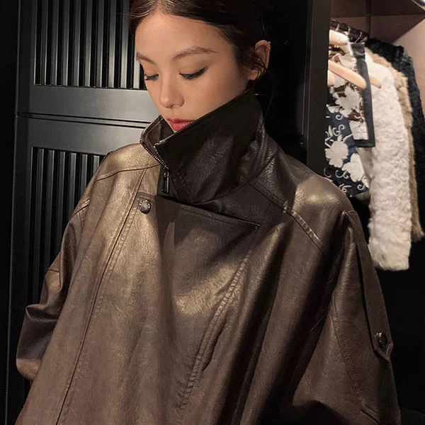 Collins Brown Street Style Oversize Leather Jacket - Image 4