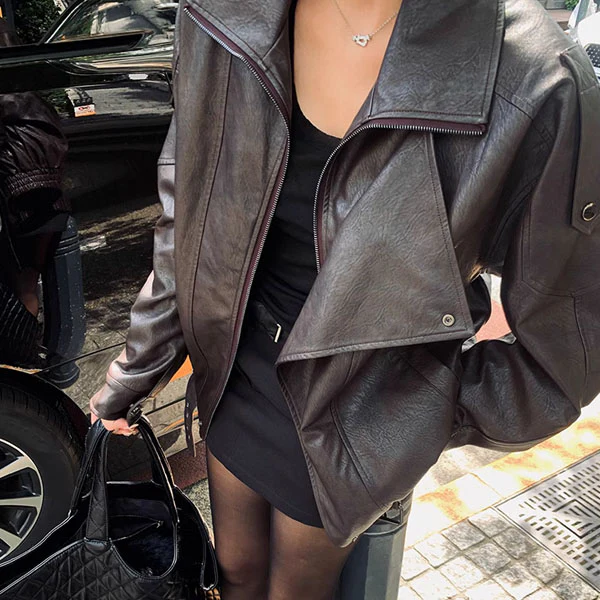 Collins Brown Street Style Oversize Leather Jacket - Image 5