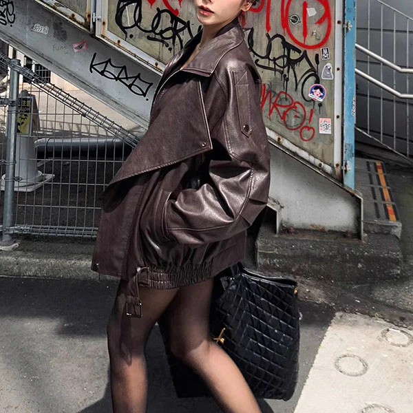 Collins Brown Street Style Oversize Leather Jacket - Image 6