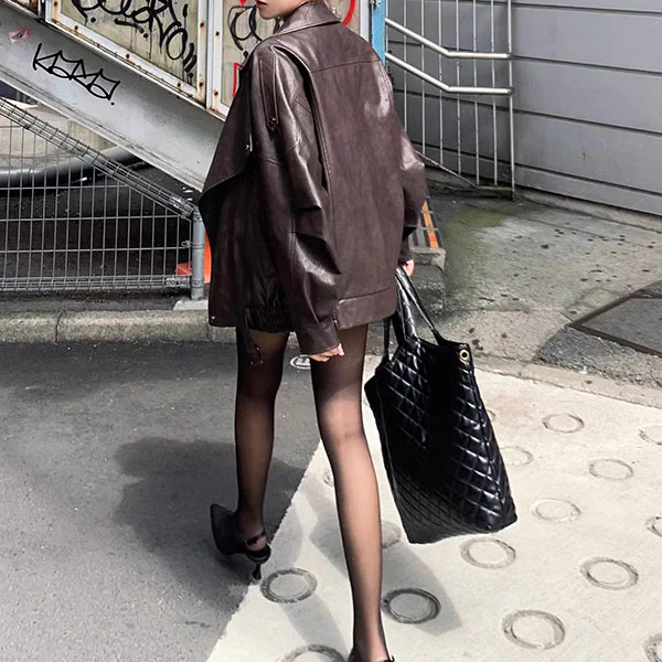 Collins Brown Street Style Oversize Leather Jacket - Image 7