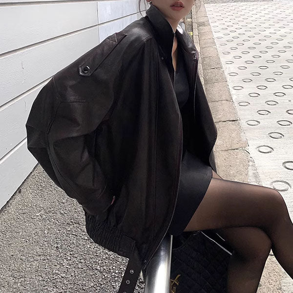 Collins Brown Street Style Oversize Leather Jacket - Image 9