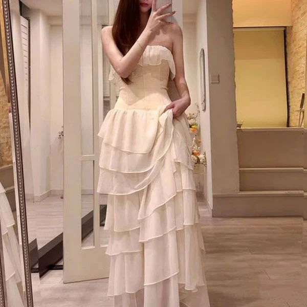 Daria Ivory Layered Ruffles Evening Dress - Image 5