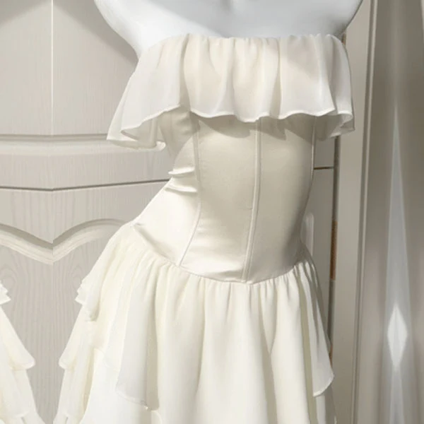 Daria Ivory Layered Ruffles Evening Dress - Image 8