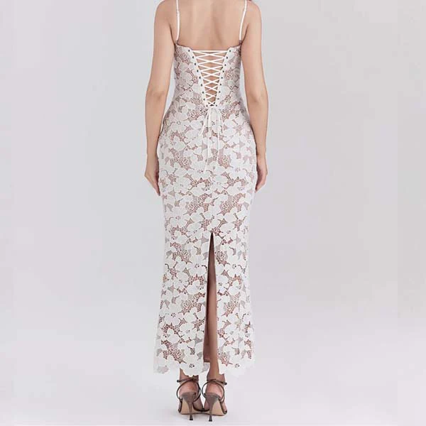 Diane White All Lace Embroidered Dress - Image 4
