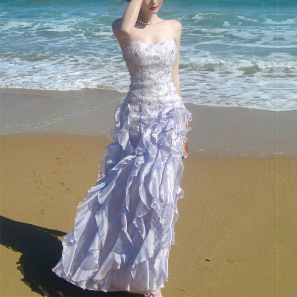Elara Romantic Lilac Sweetheart Neckline Ruffles Evening Dress
