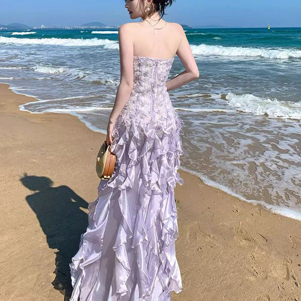Elara Romantic Lilac Sweetheart Neckline Ruffles Evening Dress - Image 2