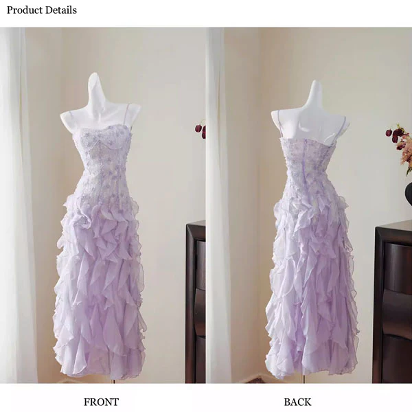 Elara Romantic Lilac Sweetheart Neckline Ruffles Evening Dress - Image 6